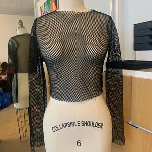Black Mesh Long Sleeve Top